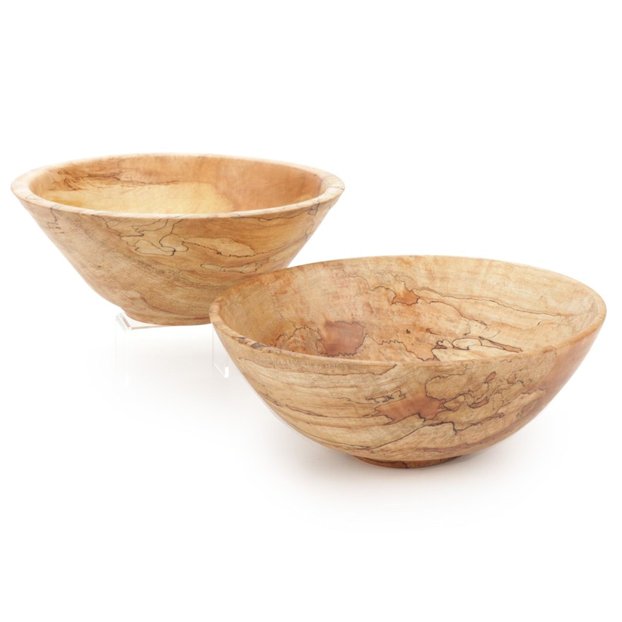 Jim Eliopulos Turned Spalted Maple Wood Bowls