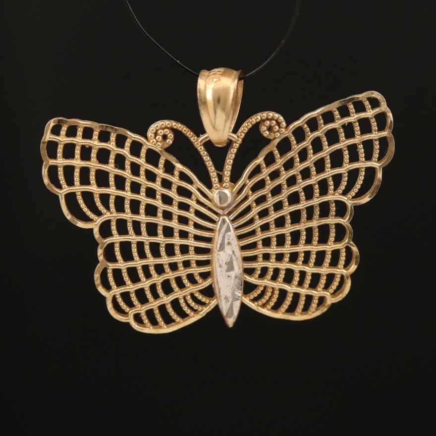 10K Diamond Cut Butterfly Pendant