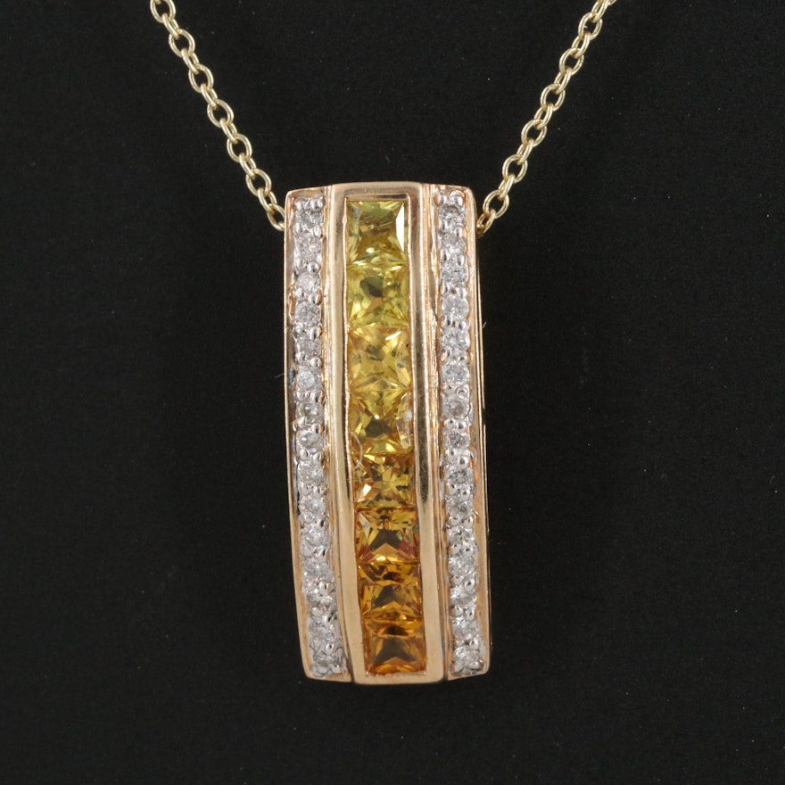 14K Yellow Sapphire and Diamond Slide Pendant Necklace
