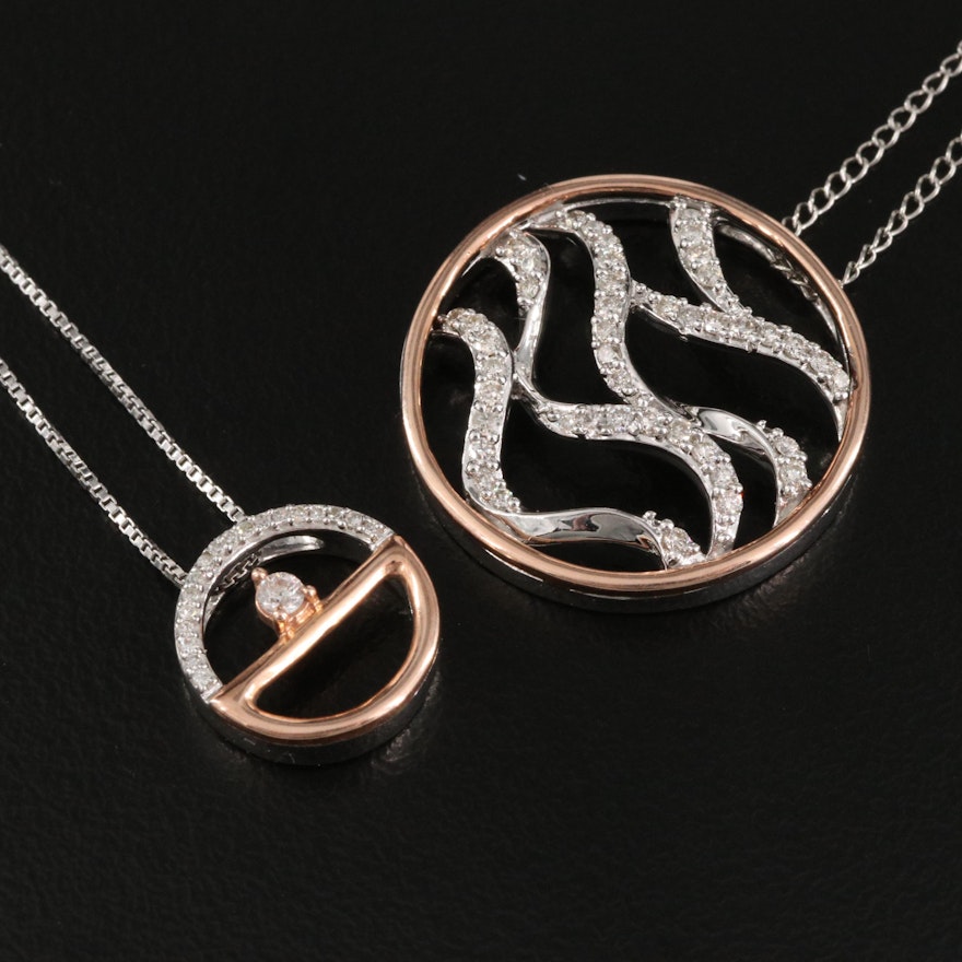 Sterling Silver Diamond Necklaces with 10K Rose Gold Accents