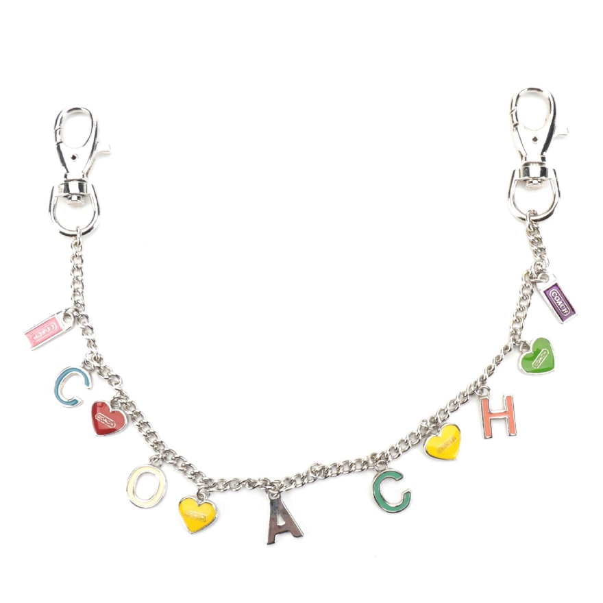 Coach Bag Charm in Multicolor Enamel Spell-Out Logo and Hearts