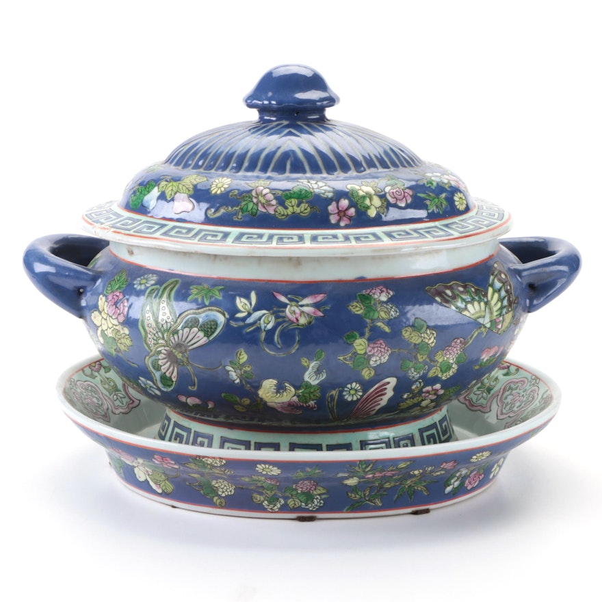 Chinese Ceramic Lidded Tureen with Underplate