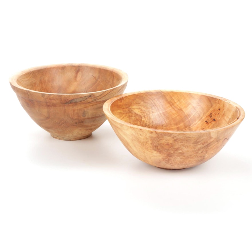 Jim Eliopulos Turned Maple and Maple Burl Bowls