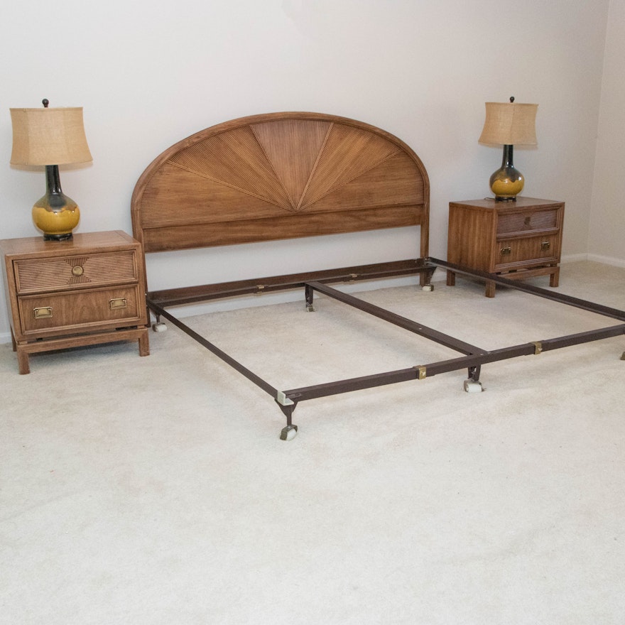 American of Martinsville Chinoiserie King Size Bed Frame with Nightstands