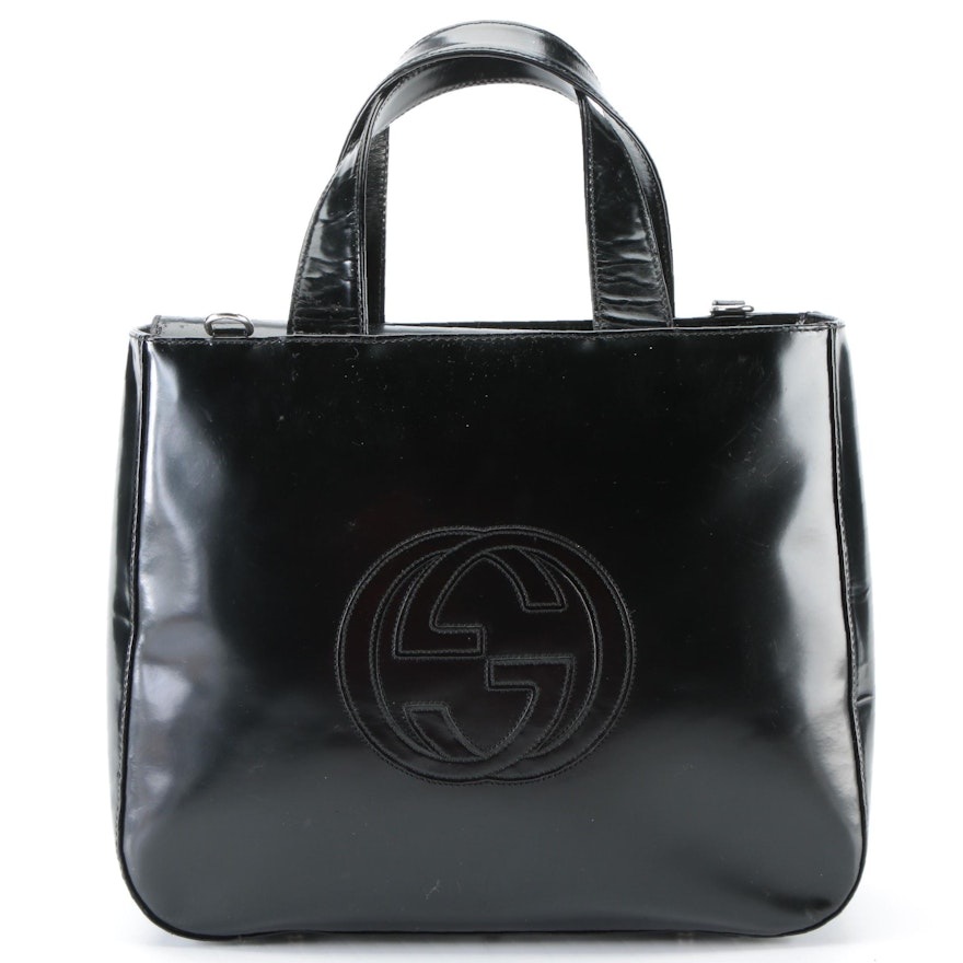 Gucci GG Shopper Tote Small in Black Glazed Leather