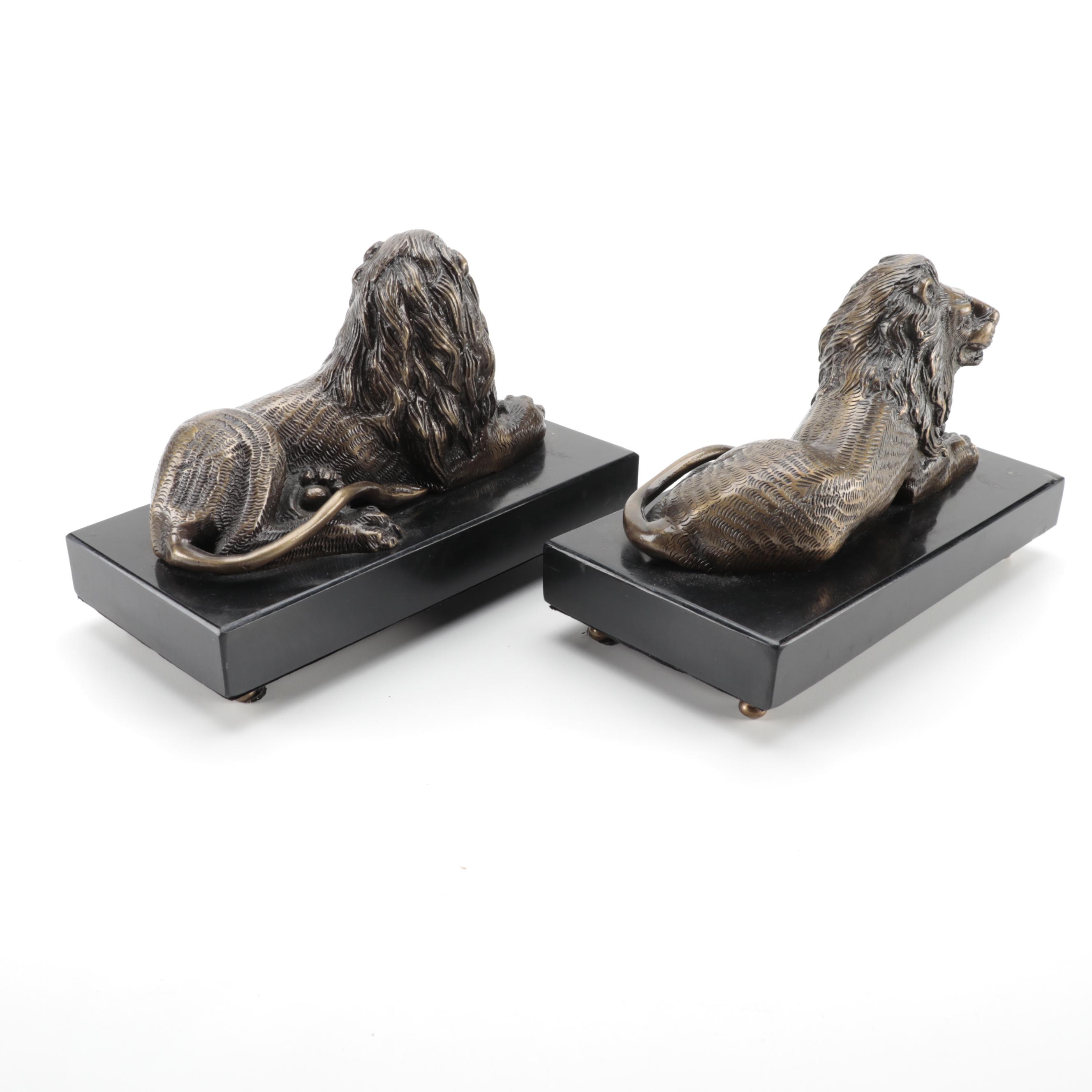 Bombay Co. Brass Recumbent Lion on Stone Bookends EBTH