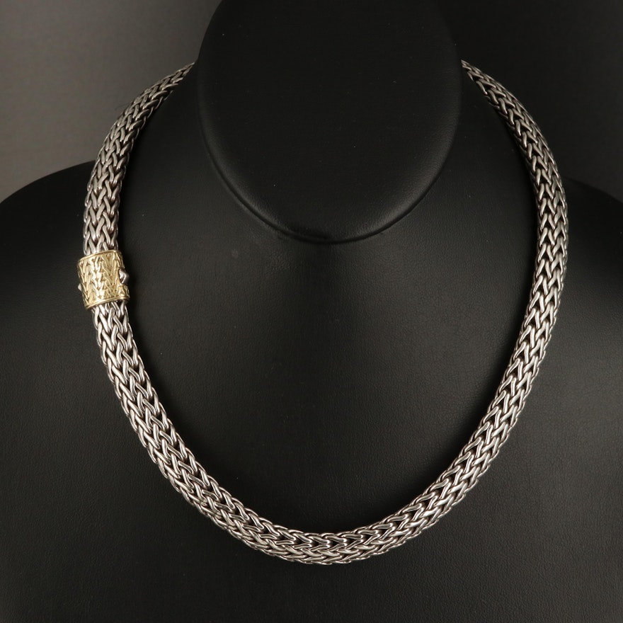 John Hardy Sterling Wheat Chain Necklace with 18K Accent