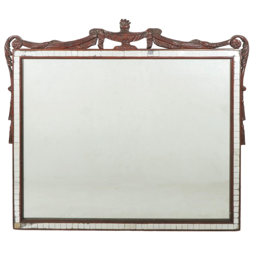 Adam Style Carved Mahogany Wall Mirror with Mirrored Frame, 20th Century
