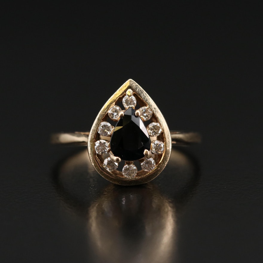 14K Gold Sapphire and Diamond Teardrop Ring