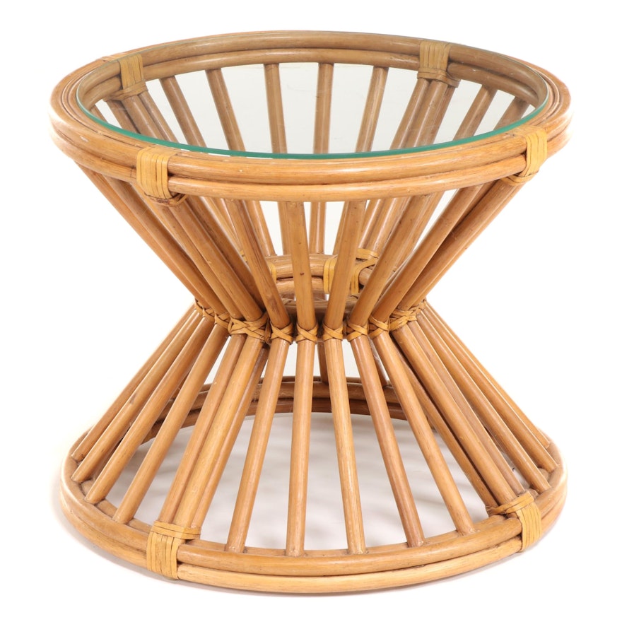 Glass Top Rattan Side Table, Late 20th Century