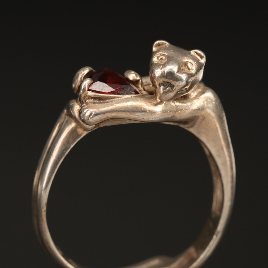 Sterling Garnet Lion Ring