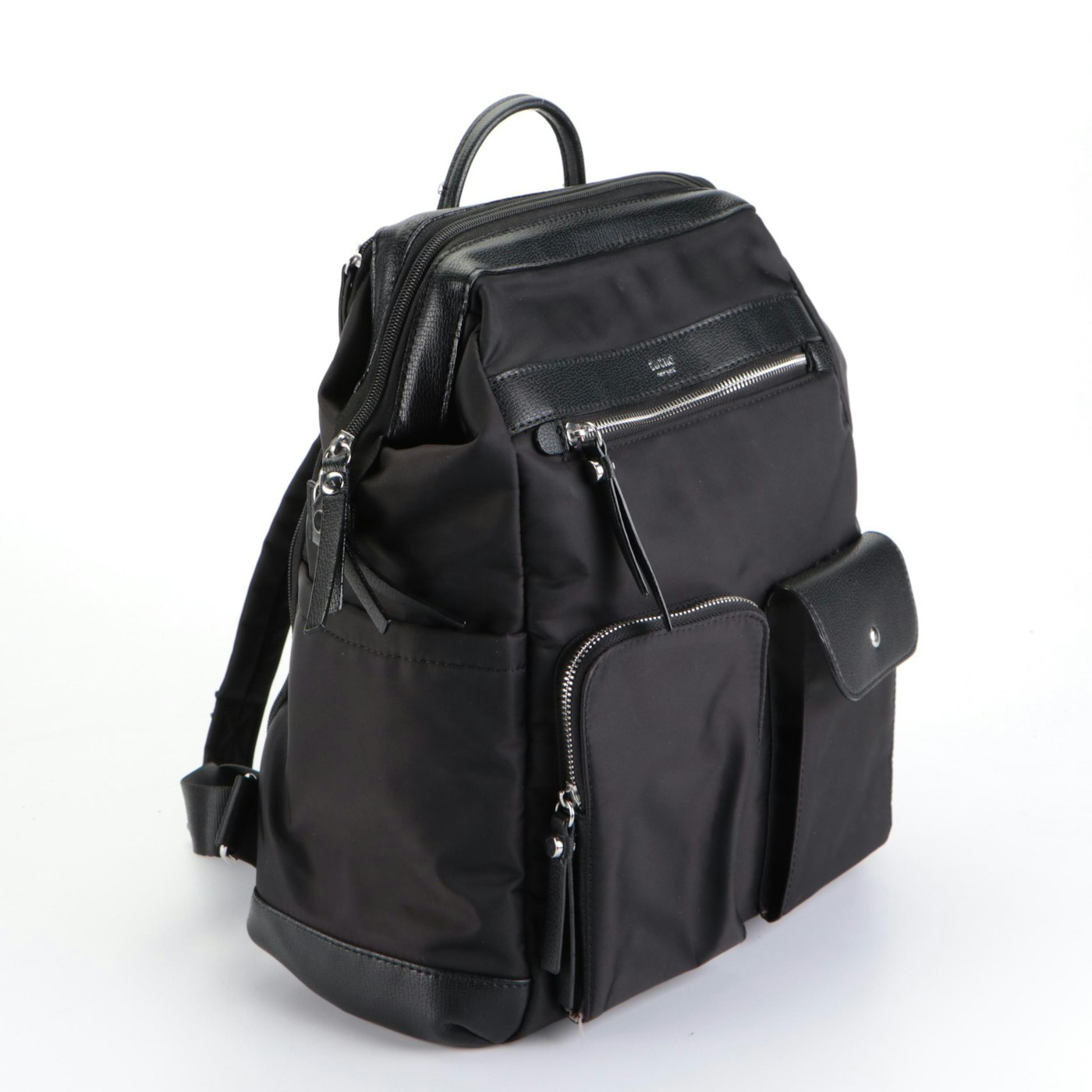 Tutilo Backpack in Black Nylon and Black Faux Leather Trim | EBTH