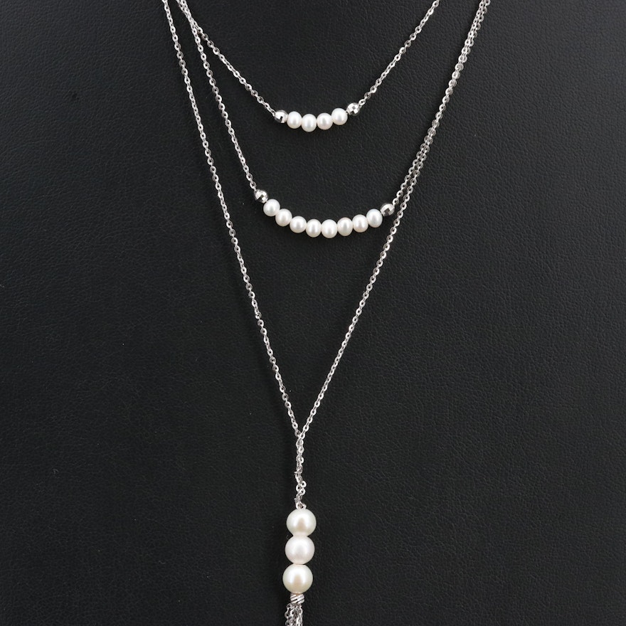 Sterling Pearl Triple Strand Necklace