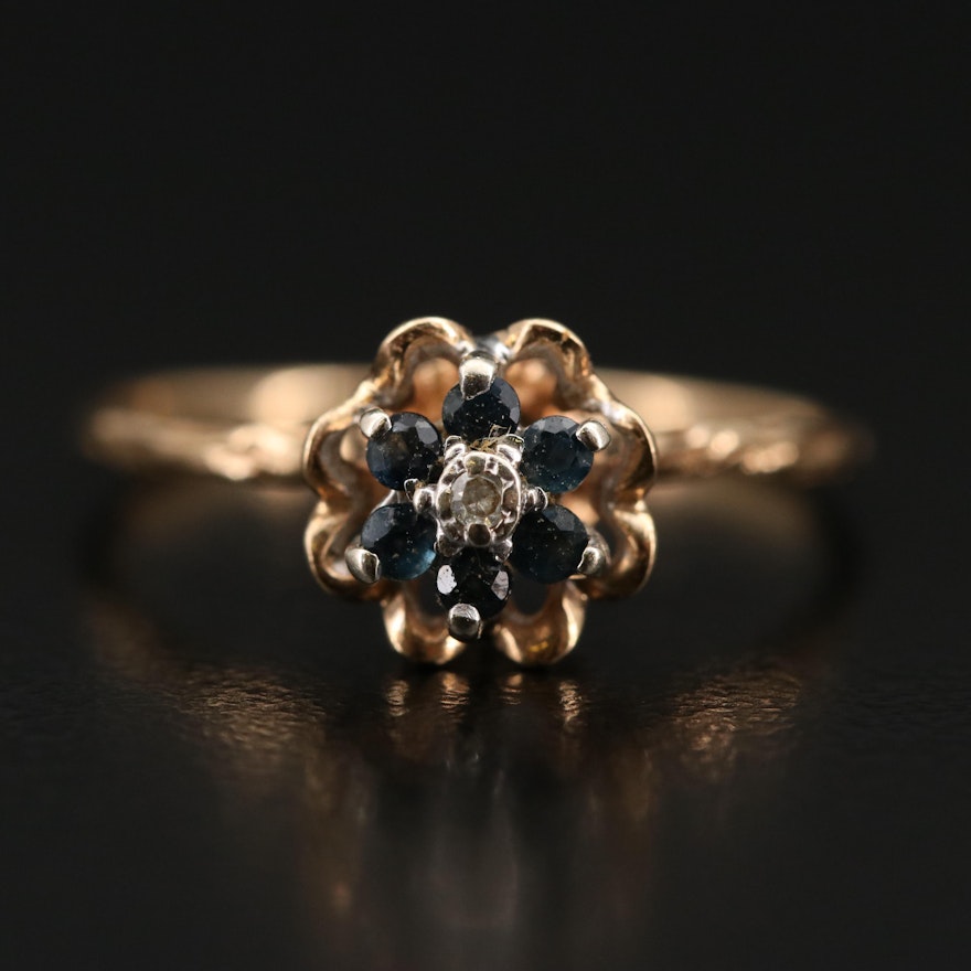 10K Gold Diamond and Sapphire Ring