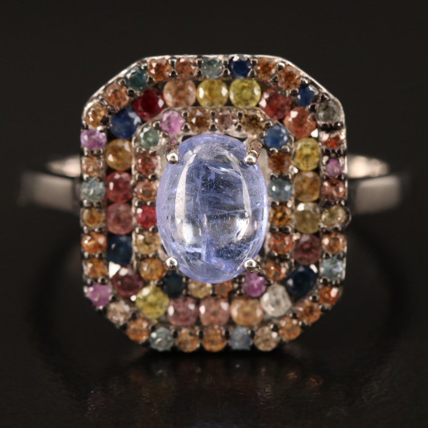 Sterling Tanzanite, Sapphire and Topaz Ring