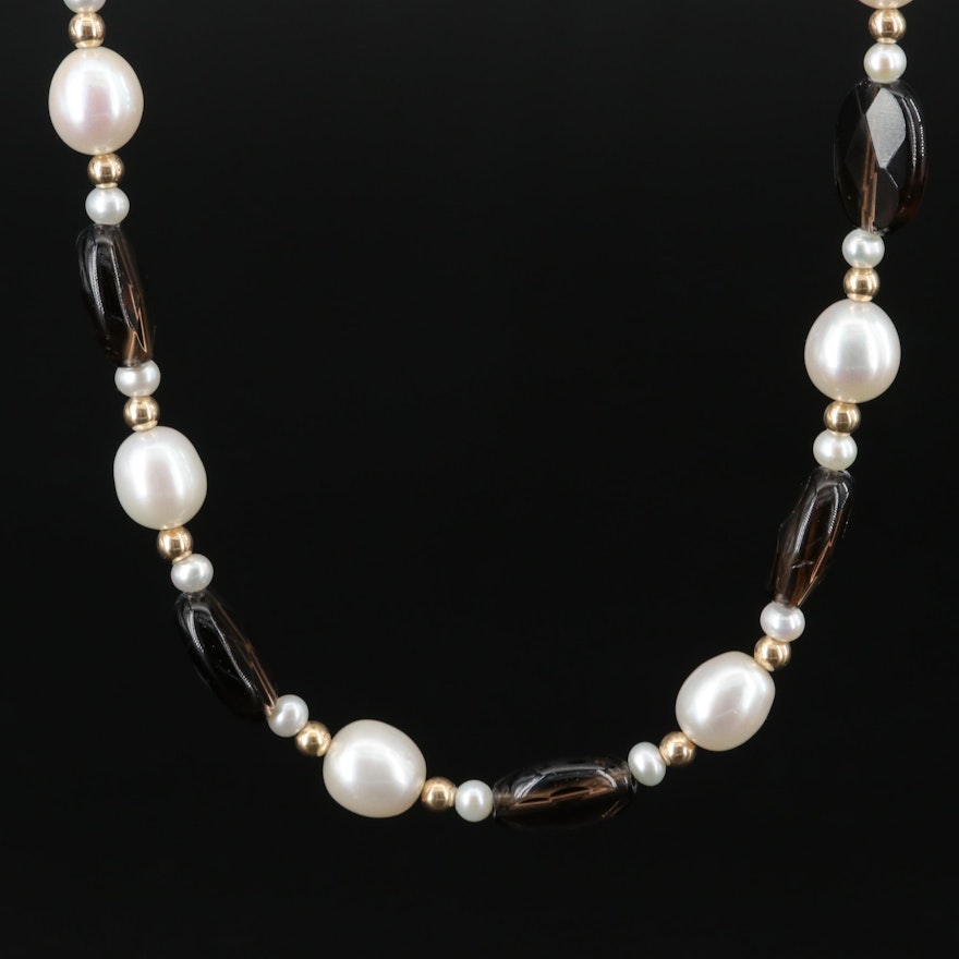 14K Pearl and Smoky Quartz Necklace