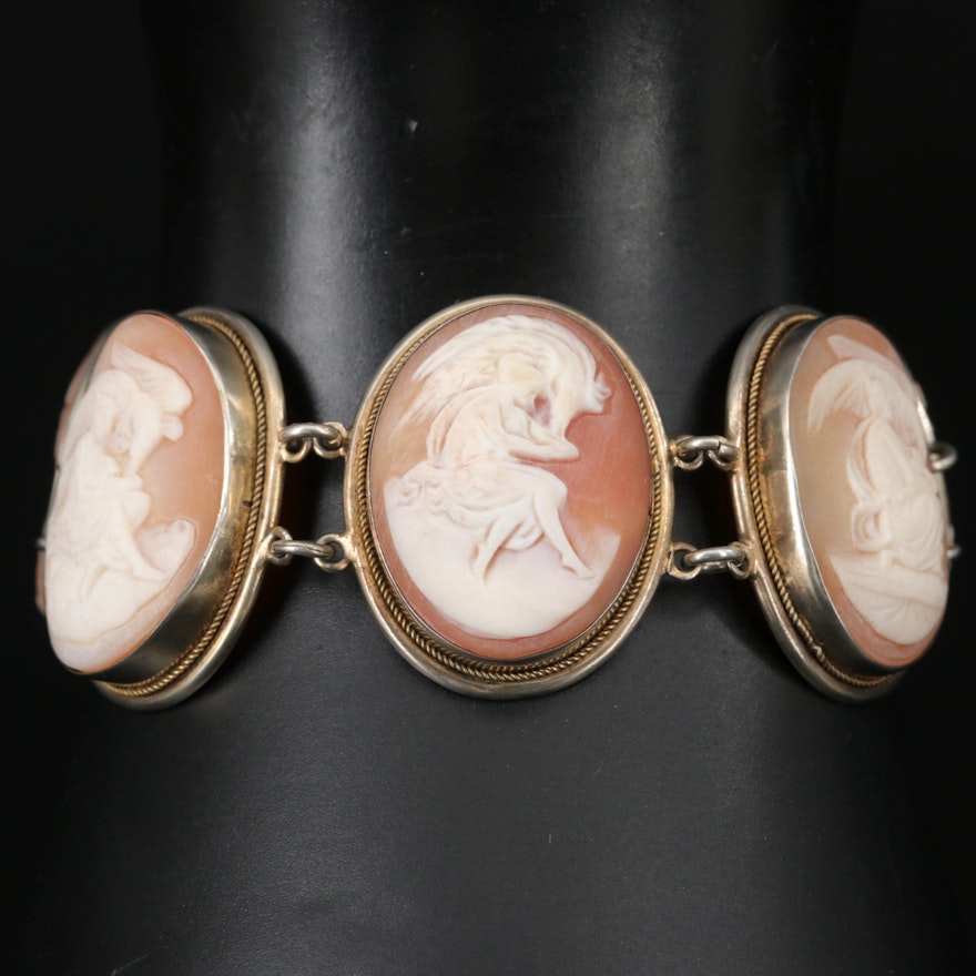 Vintage Shell Cameo Bracelet Depicting Hebe & Aphrodite