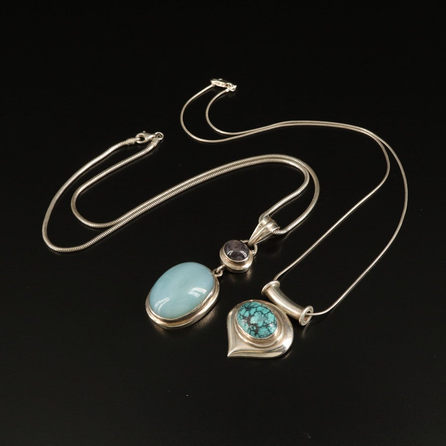Sterling Agate, Corundum and Turquoise Necklaces