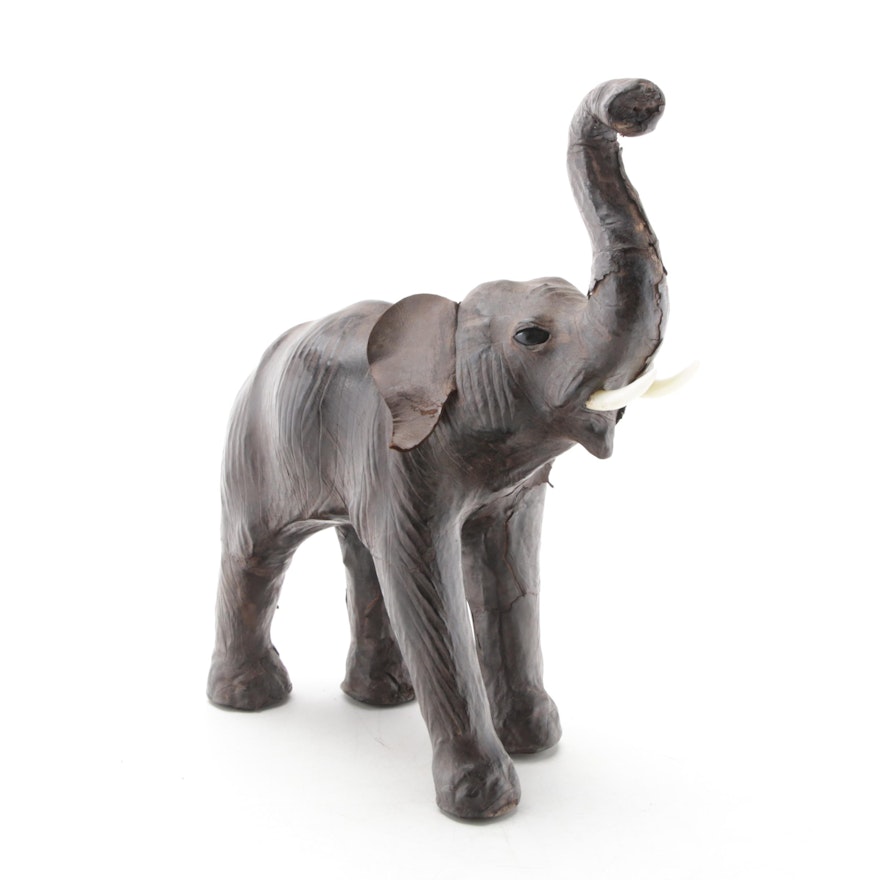 Handcrafted Leather Wrapped Elephant Figurine