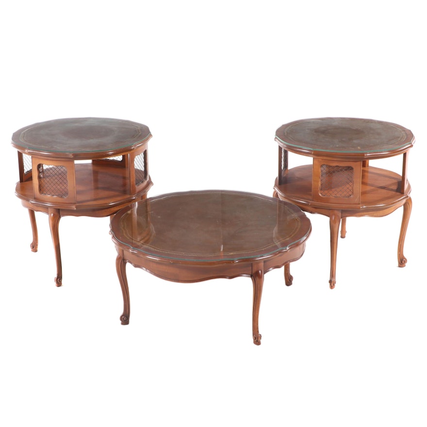 Louis XV Style Walnut-Finish Side Tables and Coffee Table, Mid-20th Century