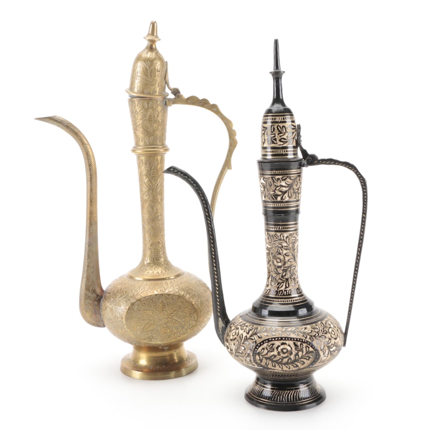 Etched Brass Turkish Coffee Pots