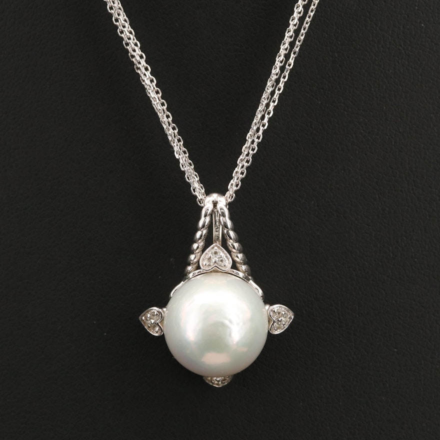 Sterling Pearl and Topaz Slide Pendant Necklace