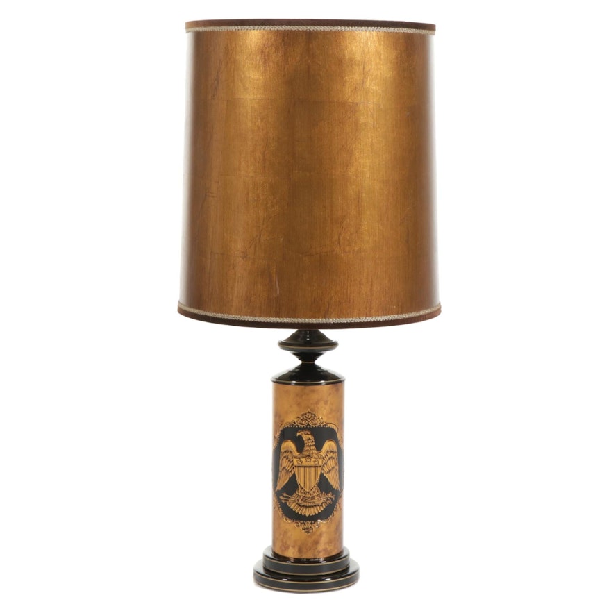 Tin and Embossed Copper Eagle Table Lamp, Mid 20th Century