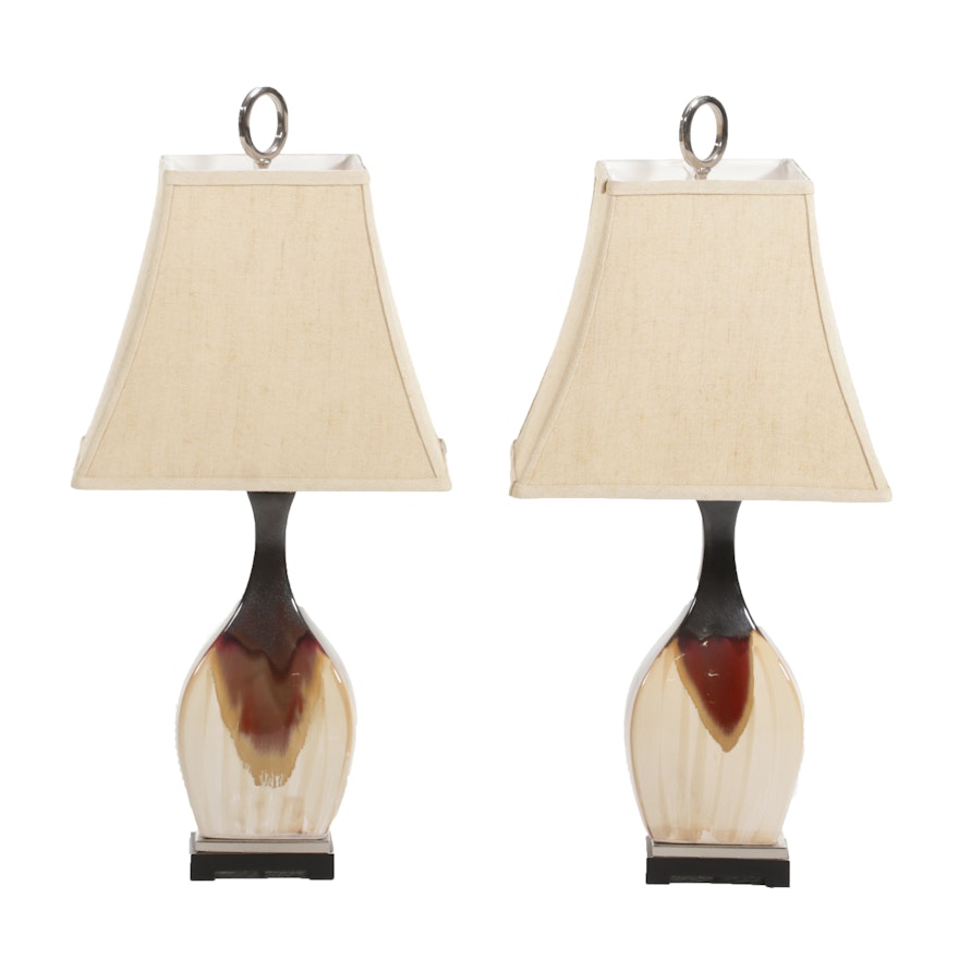 Pair of Uttermost Contemporary Drip Glaze Ceramic Table Lamps