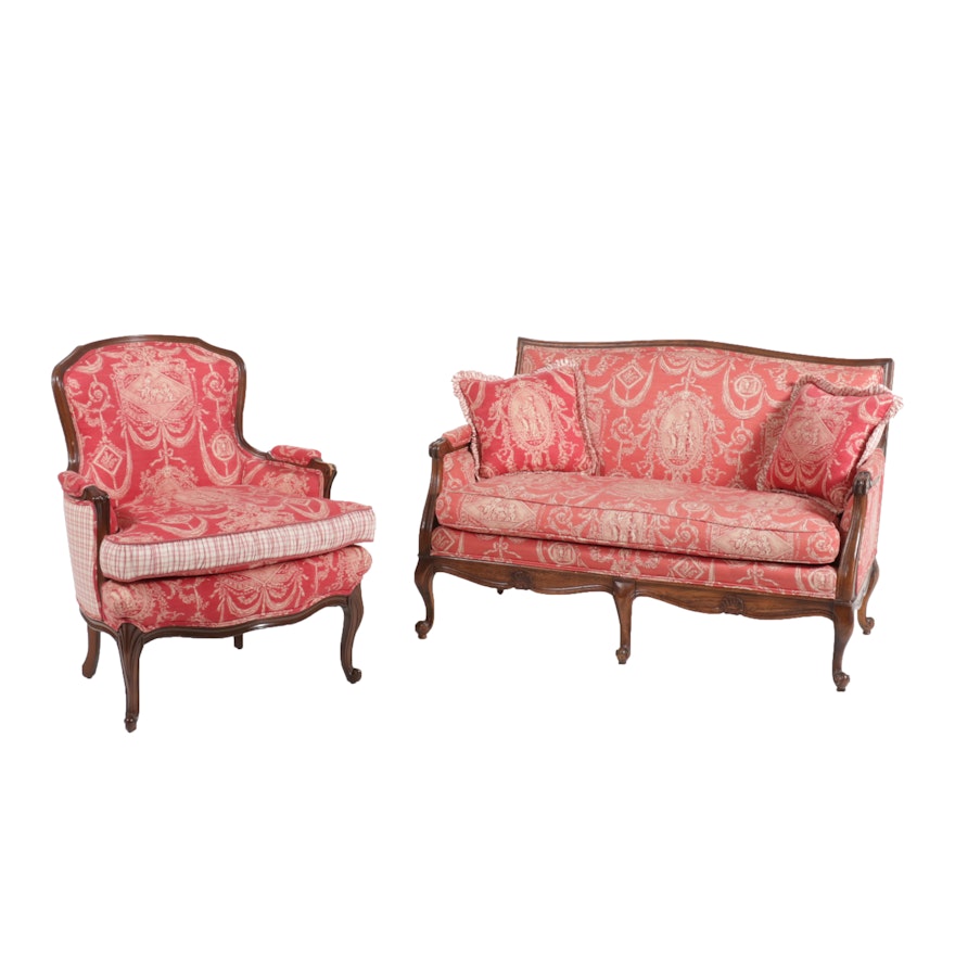 Louis XV Style Upholstered Loveseat and Armchair, Late 20th Century