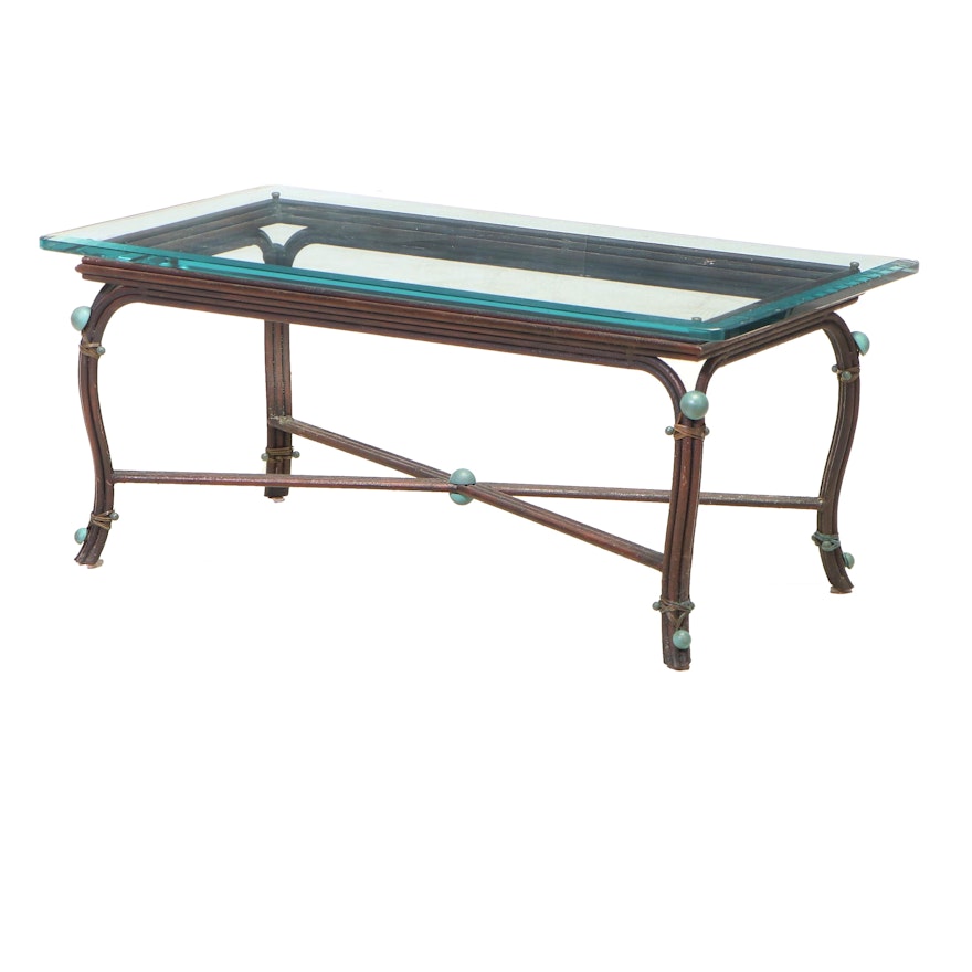 Iron Coffee Table with Beveled Glass Top