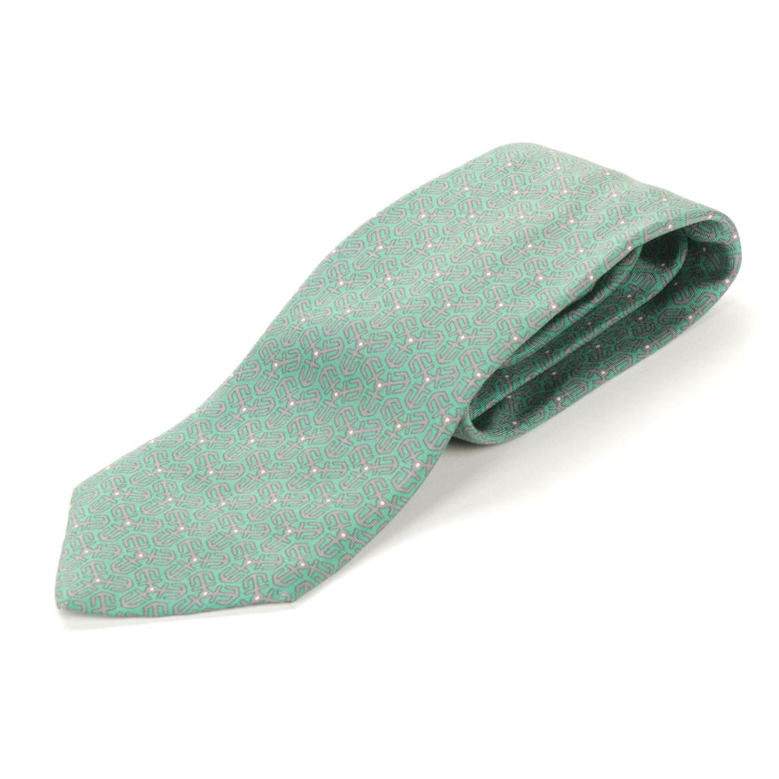 Hermès 7128 FA Silk Hand-Stitched Necktie in Anchor Print