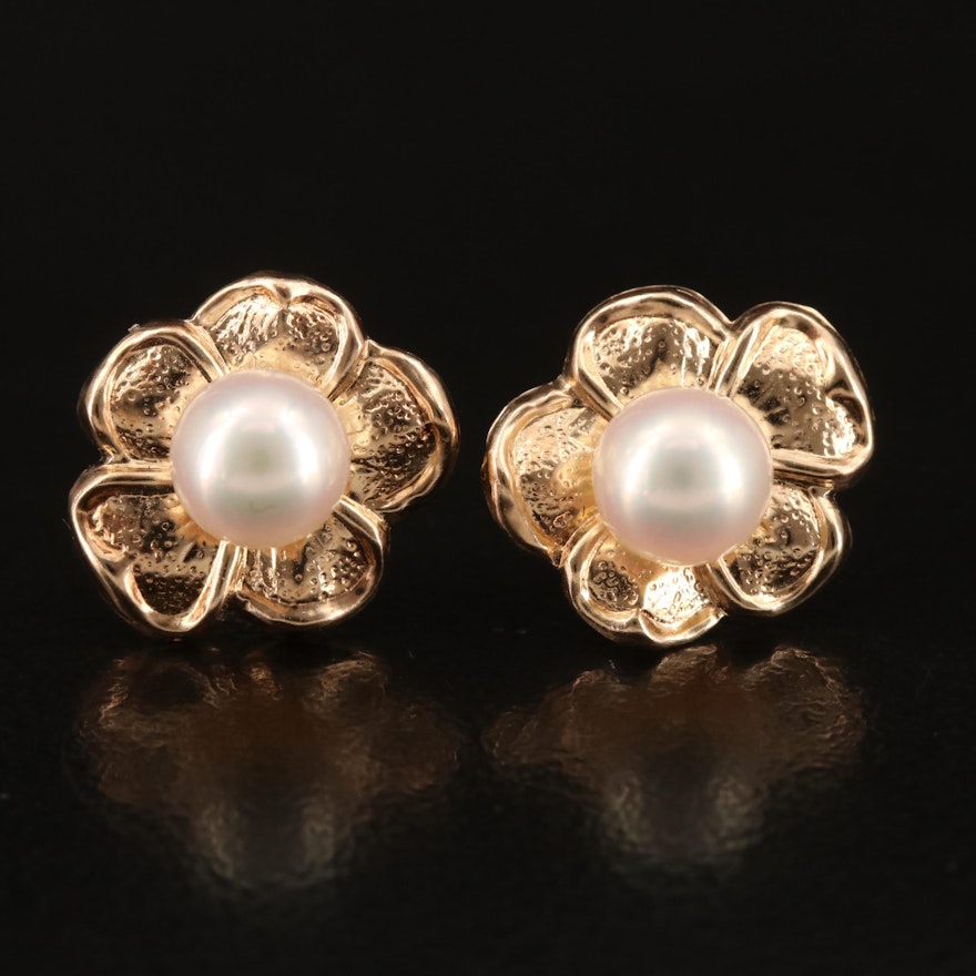 14K Pearl Flower Earrings