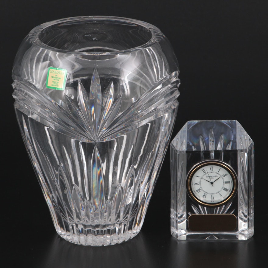 Marquis by Waterford "Calais" Crystal Vase and Waterford Desk Clock
