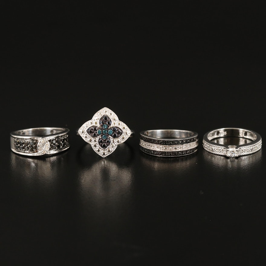 Sterling Diamond Quatrefoil Ring and Bands