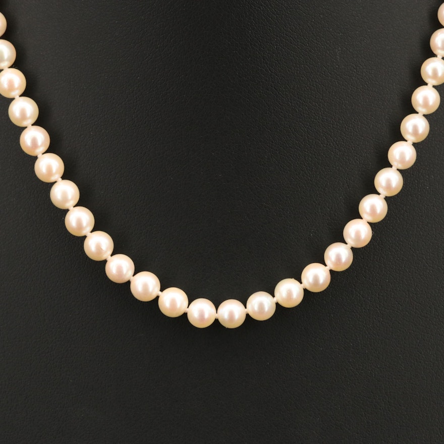 Pearl Necklace with Antique 18K Diamond Clasp with Platinum Top Trim