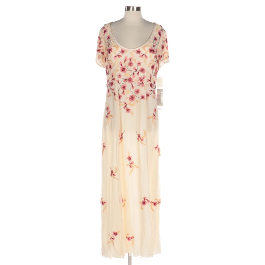 Adrianna Papéll Evening Ivory Dress with Sequin Roses
