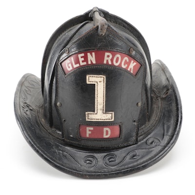 Cairns & Brothers "Glen Rock 1 FD" Leather Firefighting  Helmet, 1920s-1930s