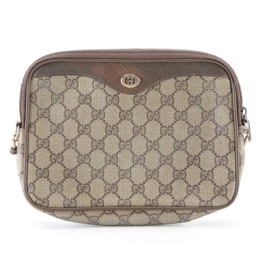 Gucci Accessory Collection Crossbody Bag in GG Supreme Canvas and Brown Leather