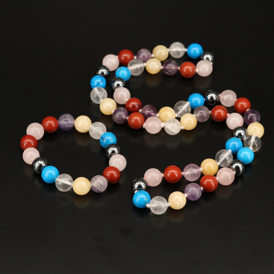 Multicolored Gemstone Necklace and Bracelet