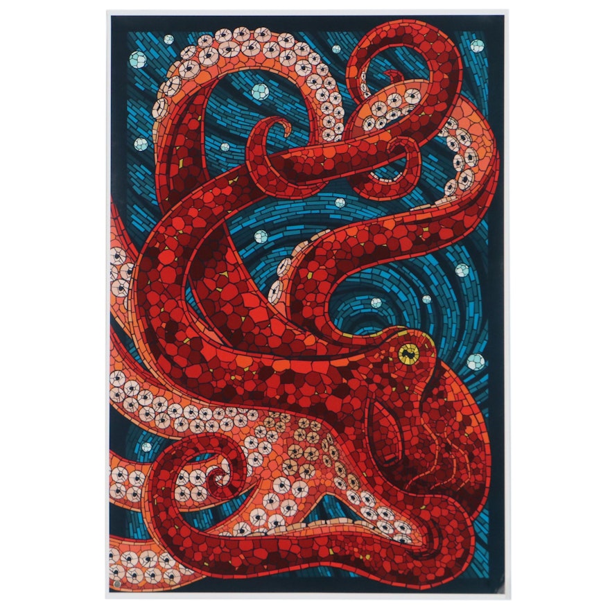 Offset Lithograph of Mosaic Style Octopus, 21st Century