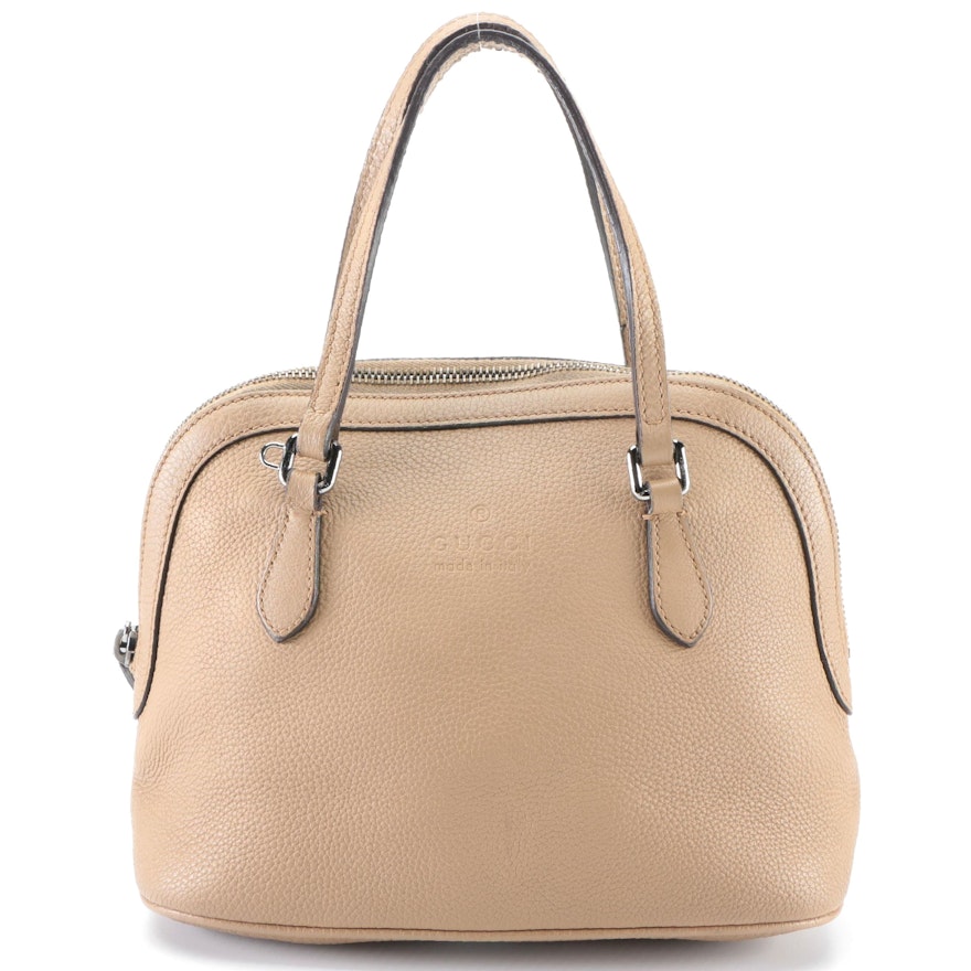 Gucci Domed Crossbody Bag in Light Brown Grained Leather