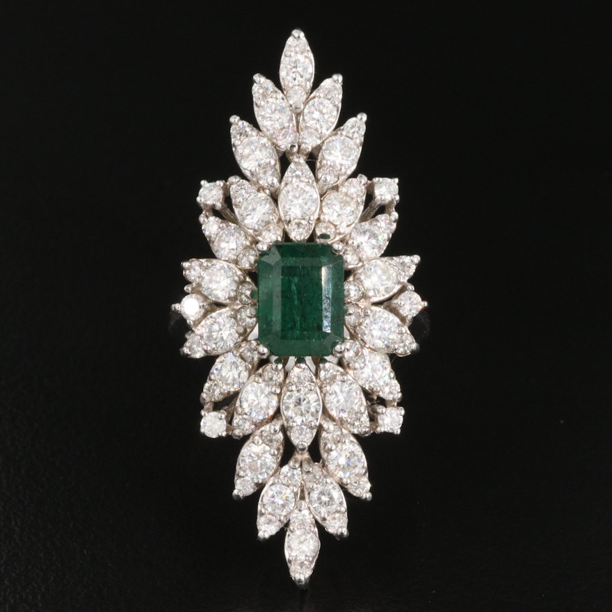 14K 1.40 CT Emerald and 2.63 CTW Diamond Navette Ring