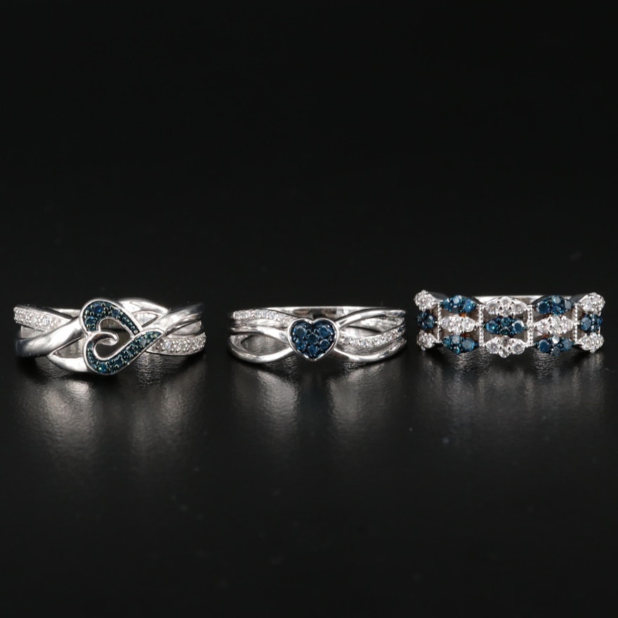 Sterling Diamond and Cubic Zirconia Rings