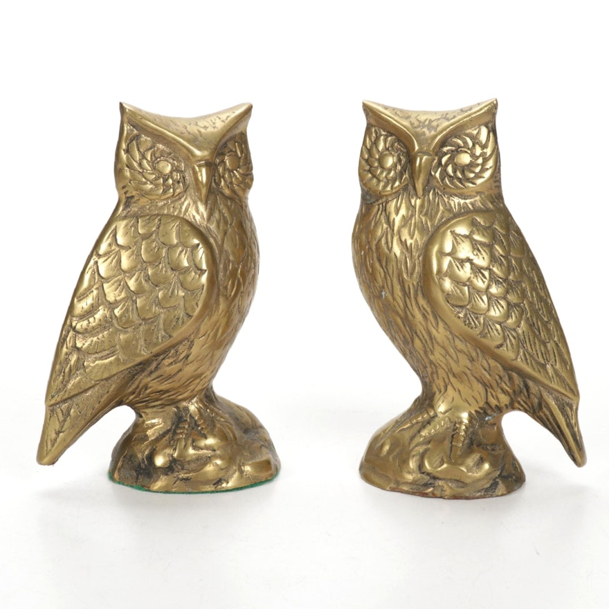 Pair of Brass Owl Bookends