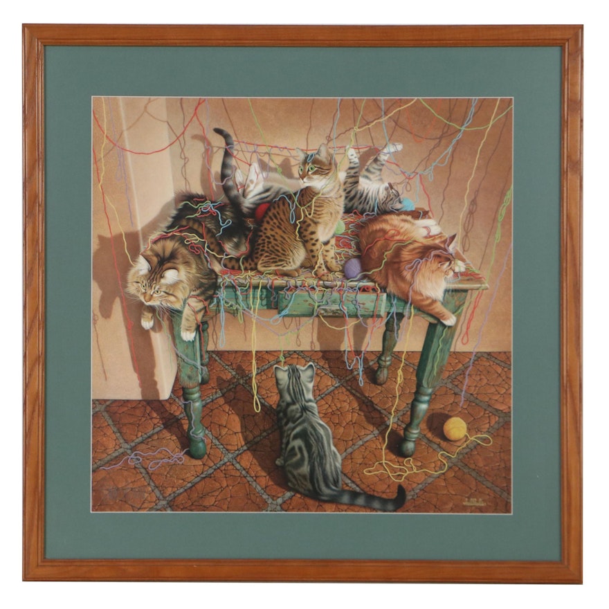 Braldt Bralds Offset Lithograph of Cats Playing With Yarn, Circa 2000