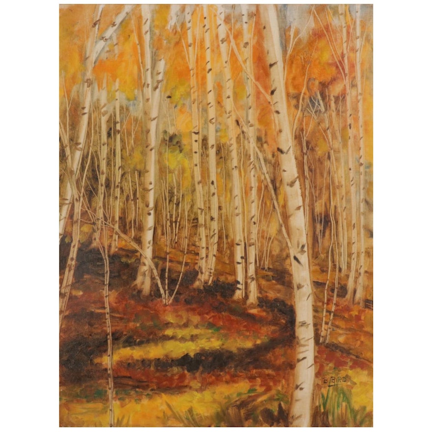 Autumn Forest Trail Oil Painting, Mid-Late 20th Century