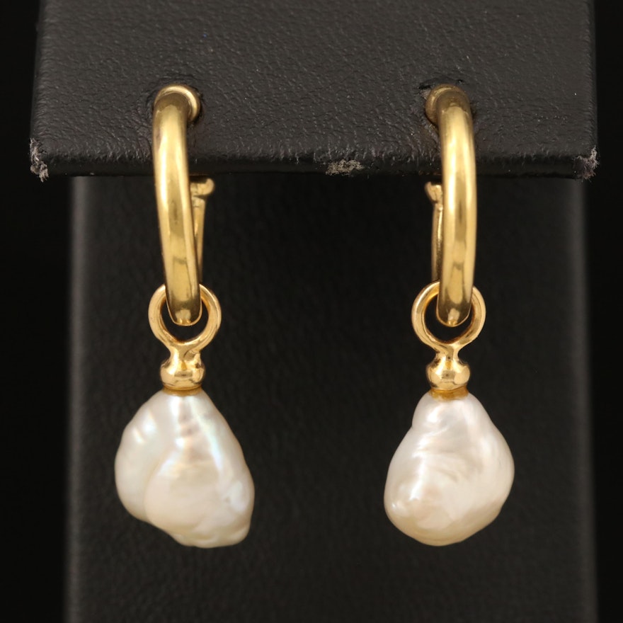 18K Hoop Earrings with Up to 11.80 mm Baroque Pearl Removable Enhancers