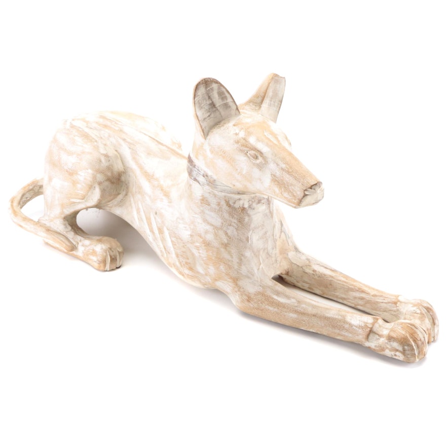 Egyptian Style Carved Wooden Dog Figure