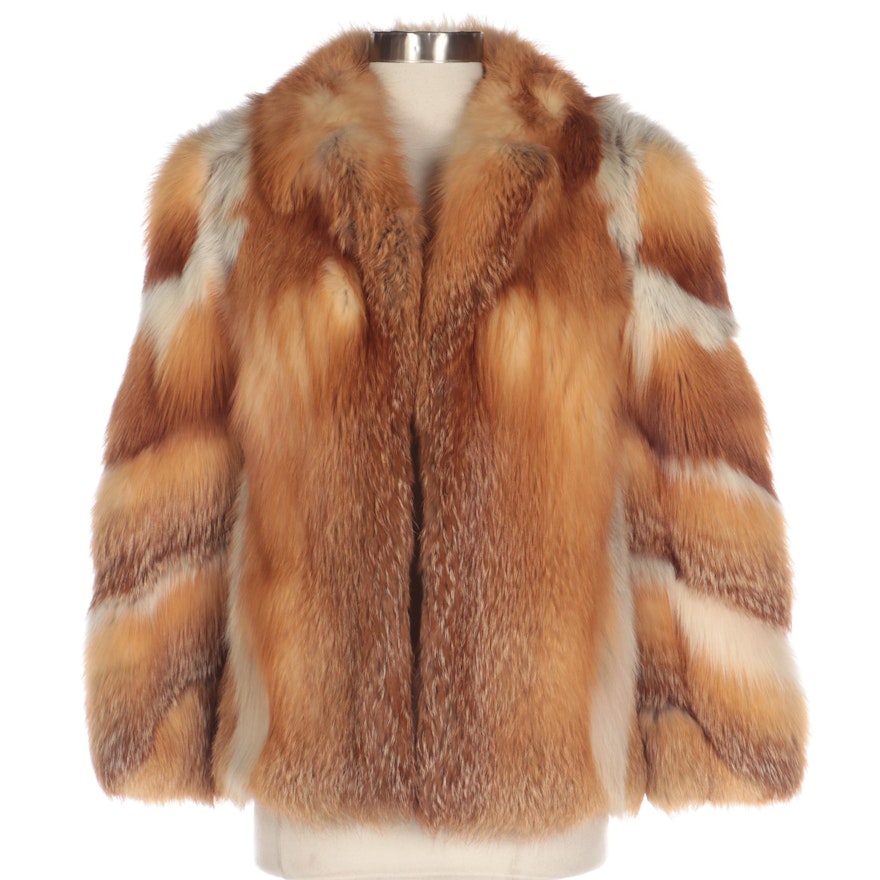 Red Fox Fur Jacket with Notch Collar