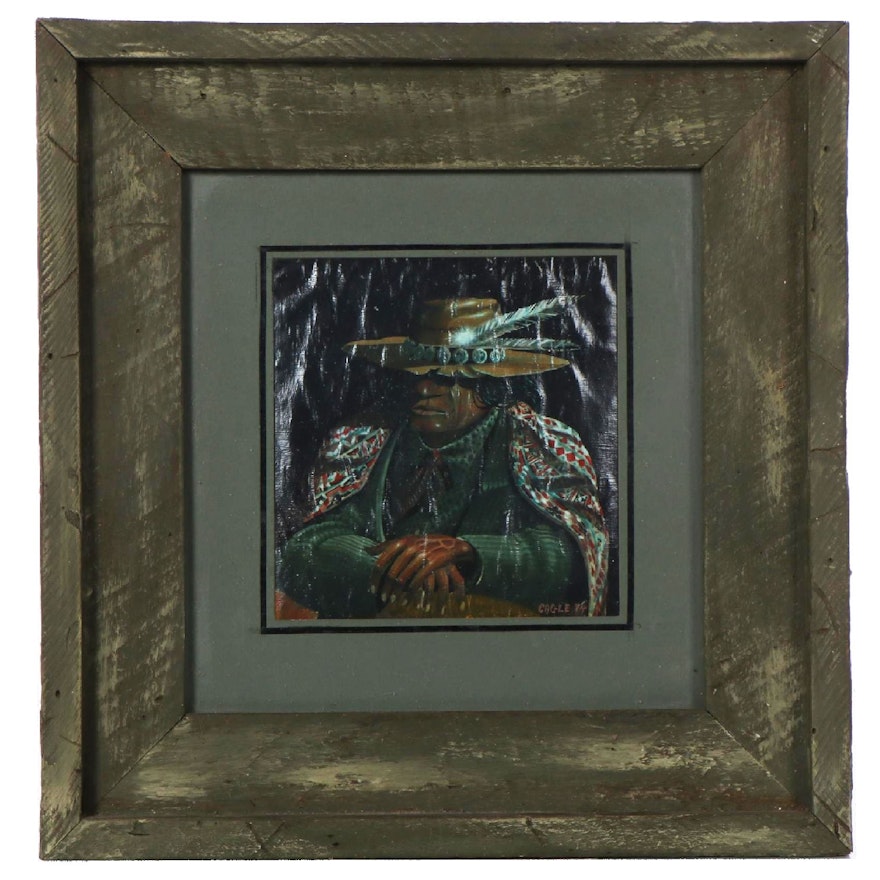 Gouache Painting of Man Wearing a Feathered Hat, 1974